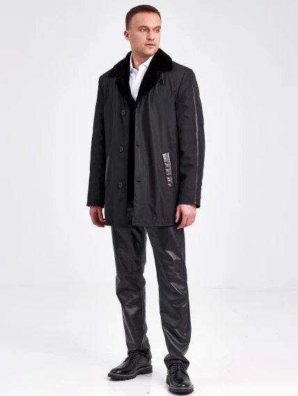 Текстильная зимняя мужская куртка на подкладке из овчины 2352, черная, размер 50, артикул 40890-1