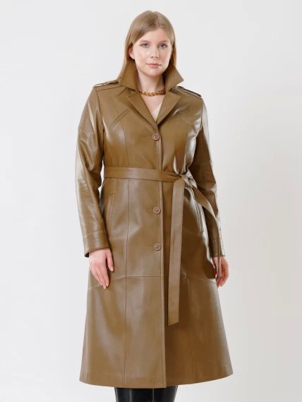 Классическое кожаное женское пальто с поясом премиум класса 3010, серо-коричневое, размер 46, артикул 25620-0