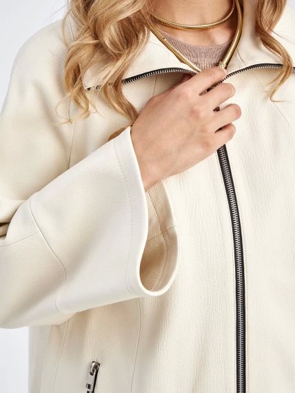 Кожаная женская куртка оверсайз премиум класса 3046, белая, размер 52, артикул 23280-4