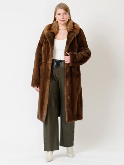 Зимний комплект женский: Пальто из меха норки 17417(ав) + Брюки 06, коричневый/оливковый, размер 48, артикул 111336-0