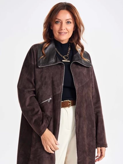 Трендовое женское замшевое пальто оверсайз премиум класса 3061з, коричневое, размер 50, артикул 63430-5