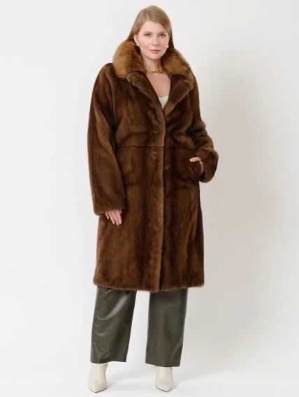 Пальто из меха норки женское 17417(ав), коричневое, размер 48, артикул 31370-3