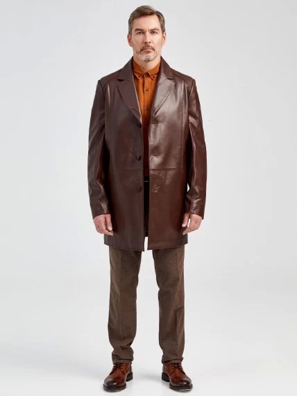 Кожаный пиджак удлиненный премиум класса для мужчин 541, коричневый, размер 48, артикул 29531-4