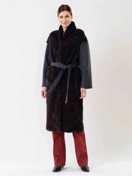 Пальто из меха норки и кашемира женское 19000, серое, размер 44, артикул 32660-3