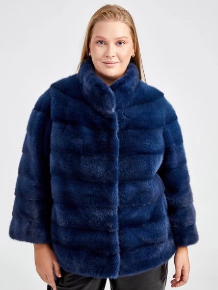 Куртка из меха норки женская Ольга(с), синяя, размер 56, артикул 32850-0