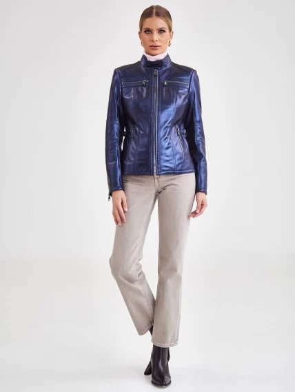 Кожаная утепленная женская куртка 301ш, синий перламутр, размер 44, артикул 23680-4