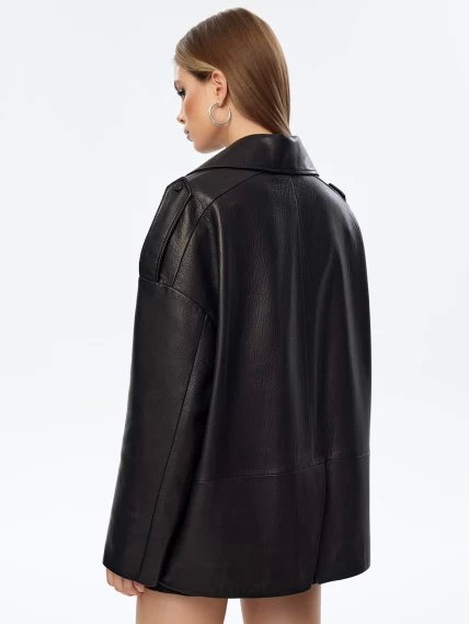 Кожаный пиджак оверсайз для женщин премиум класса 3068, черный, размер 44, артикул 24100-4