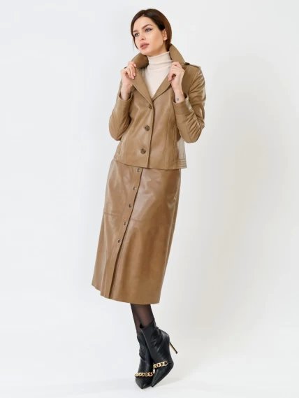 Короткая женская кожаная куртка пиджак 304, серо-коричневая, размер 44, артикул 91012-3