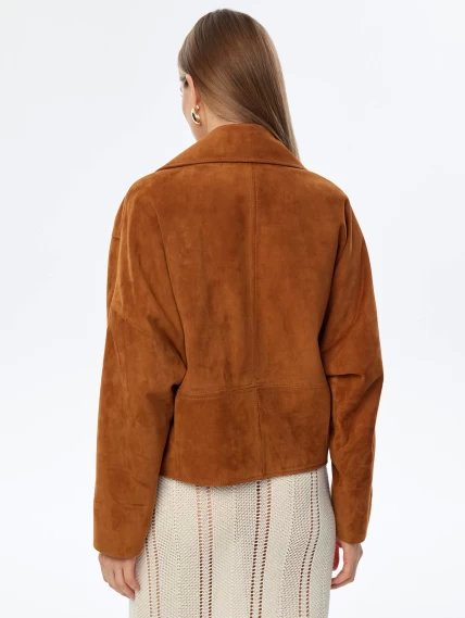 Короткая женская замшевая куртка косуха премиум класса 3051з, виски, размер 44, артикул 23920-5