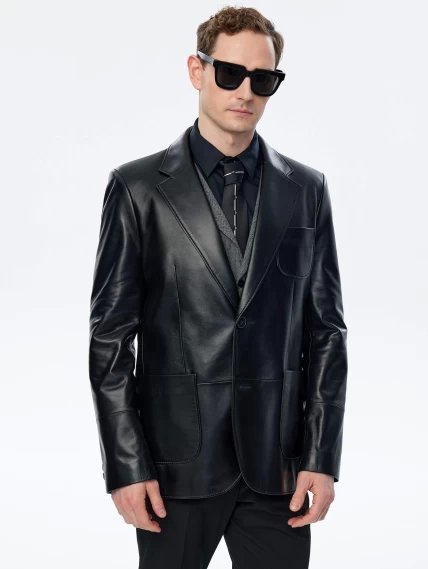 Кожаный пиджак премиум класса для мужчин 555, черный, размер 48, артикул 29730-5