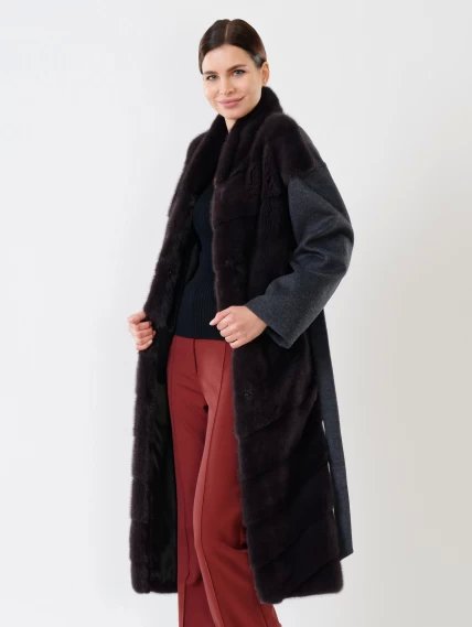 Пальто из меха норки и кашемира женское 19000, серое, размер 44, артикул 32660-5