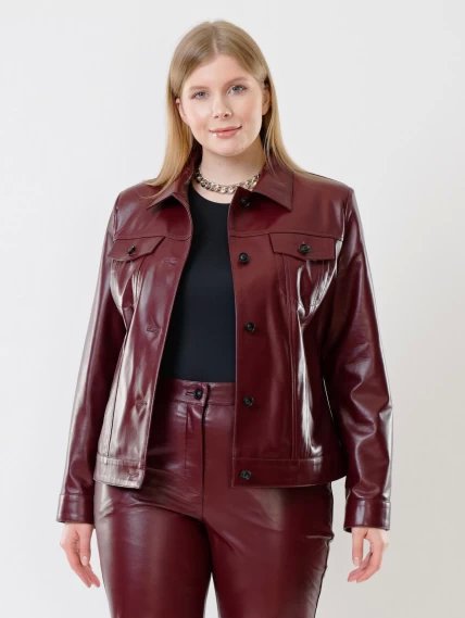 Женская кожаная куртка в джинсовом стиле 3008, бордовая, размер 50, артикул 91480-1