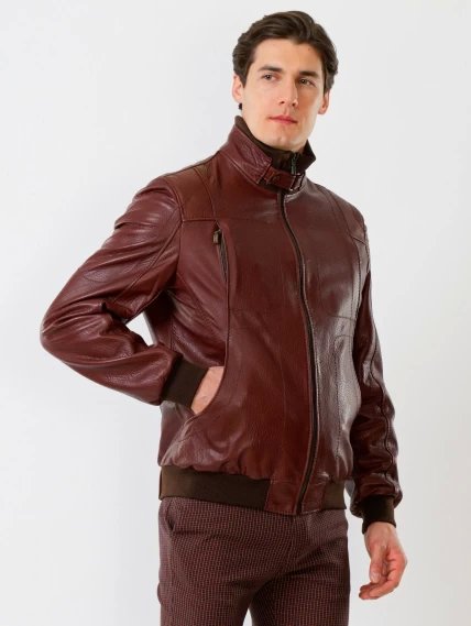 Кожаная куртка бомбер мужская премиум класса 521, коньячная, размер 48, артикул 28631-6