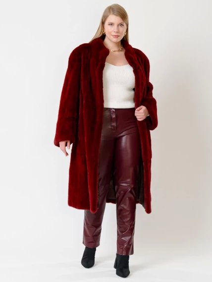 Демисезонный комплект женский: Пальто из меха норки 288в + Брюки 02, бордовый, размер 54, артикул 111318-0