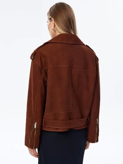 Короткая женская кожаная куртка косуха с поясом премиум класса 3052, виски, размер 44, артикул 23960-5