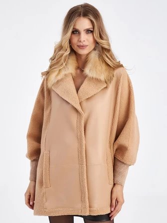 Женская куртка из меховой овчины оверсайз с воротником из меха лисицы премиум класса 2026-0