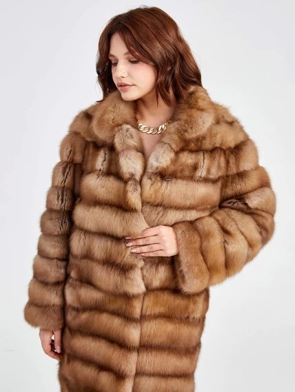 Зимний комплект женский: Шуба из меха куницы Лола + Брюки 03, коричневый, размер 44, артикул 111328-4