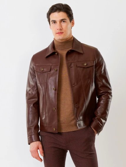 Короткая мужская кожаная куртка в джинсовом стиле 550, коричневая, размер 52, артикул 28740-2