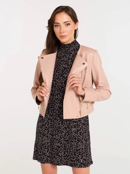 Кожаная женская куртка косуха 389, пудровая, размер 52, артикул 90451-0