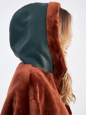 Комбинированная женская куртка из меховой овчины с капюшоном премиум класса 2043-1