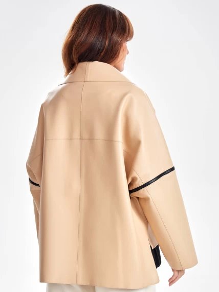 Кожаная куртка оверсайз на резинке для женщин премиум класса 3031, бежевая, размер 48, артикул 24120-6