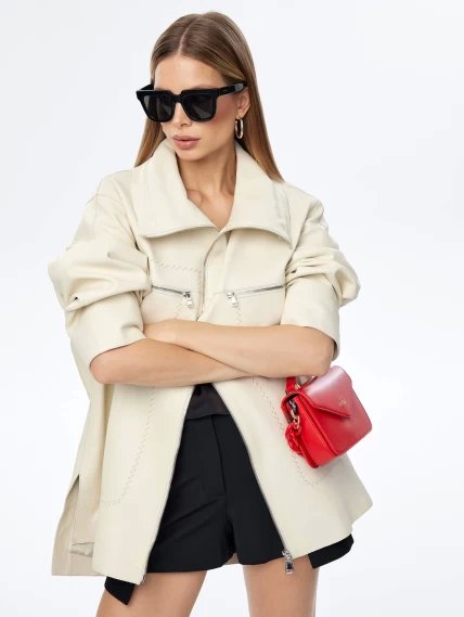 Женская кожаная куртка оверсайз для женщин премиум класса 3056, белая, размер 50, артикул 24020-2
