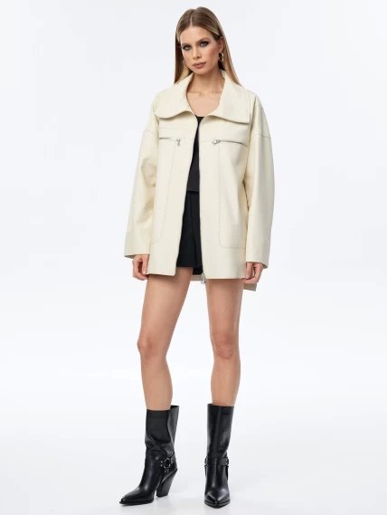 Женская кожаная куртка оверсайз для женщин премиум класса 3056, белая, размер 50, артикул 24020-1