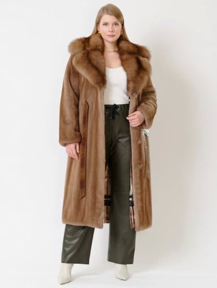 Зимний комплект женский: Пальто из меха норки 19009ав + Брюки 06, пастельный/оливковый, размер 52, артикул 111194-0