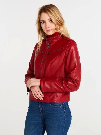Кожаная куртка женская 399, красная, размер 52, артикул 18370-4