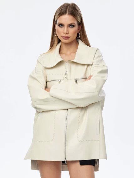 Женская кожаная куртка оверсайз для женщин премиум класса 3056, белая, размер 50, артикул 24020-4