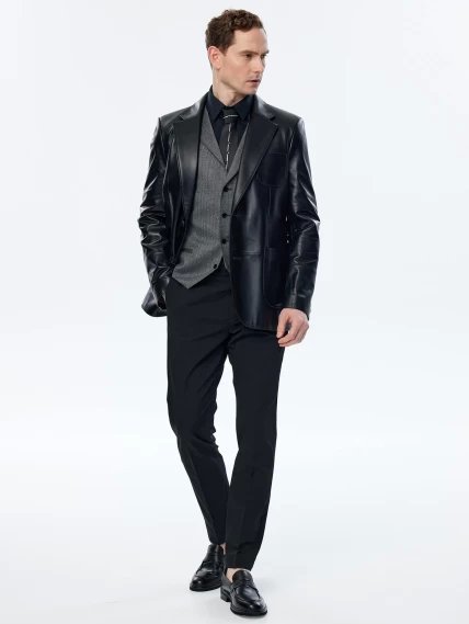 Кожаный пиджак премиум класса для мужчин 555, черный, размер 48, артикул 29730-1
