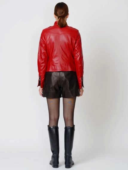 Кожаный комплект женский: Куртка 399 + Шорты 01, красный/черный, размер 44, артикул 111207-2