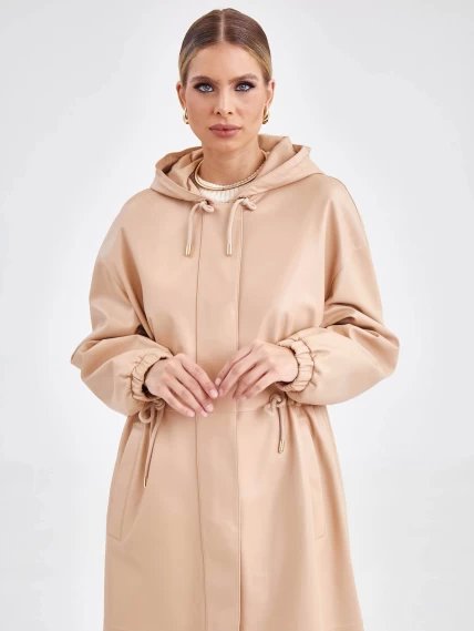 Женское кожаное пальто с капюшоном на молнии премиум класса 3033, бежевое, размер 44, артикул 63470-4