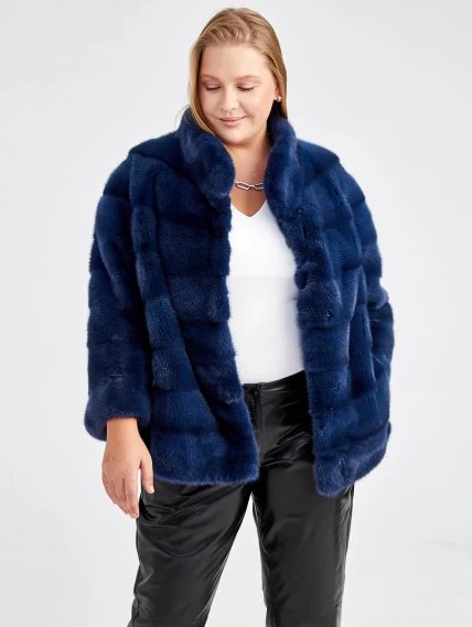 Куртка из меха норки женская Ольга(с), синяя, размер 56, артикул 32850-5