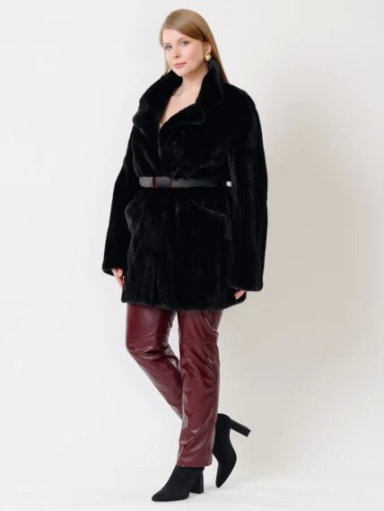 Демисезонный комплект женский: Куртка из меха норки  ELECTRA(АВ) + Брюки 02, черный/бордовый, размер 52, артикул 111227-0