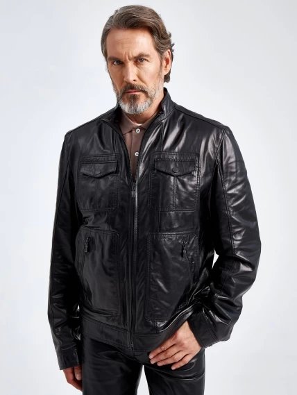 Кожаная куртка мужская 505, черная, размер 56, артикул 29080-0