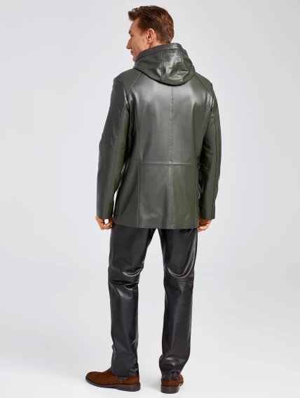 Удлиненная мужская кожаная куртка с капюшоном премиум класса 552, оливковая, размер 48, артикул 28892-4