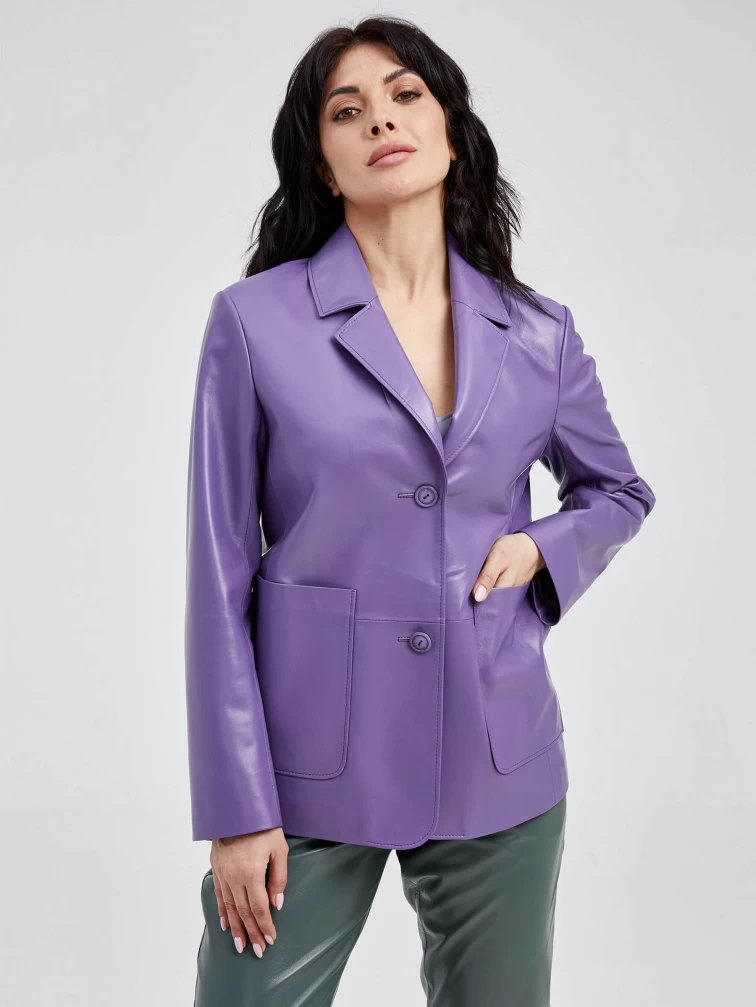 Кожаный женский пиджак премиум класса 3016, сиреневый, размер 52, артикул 91680-5