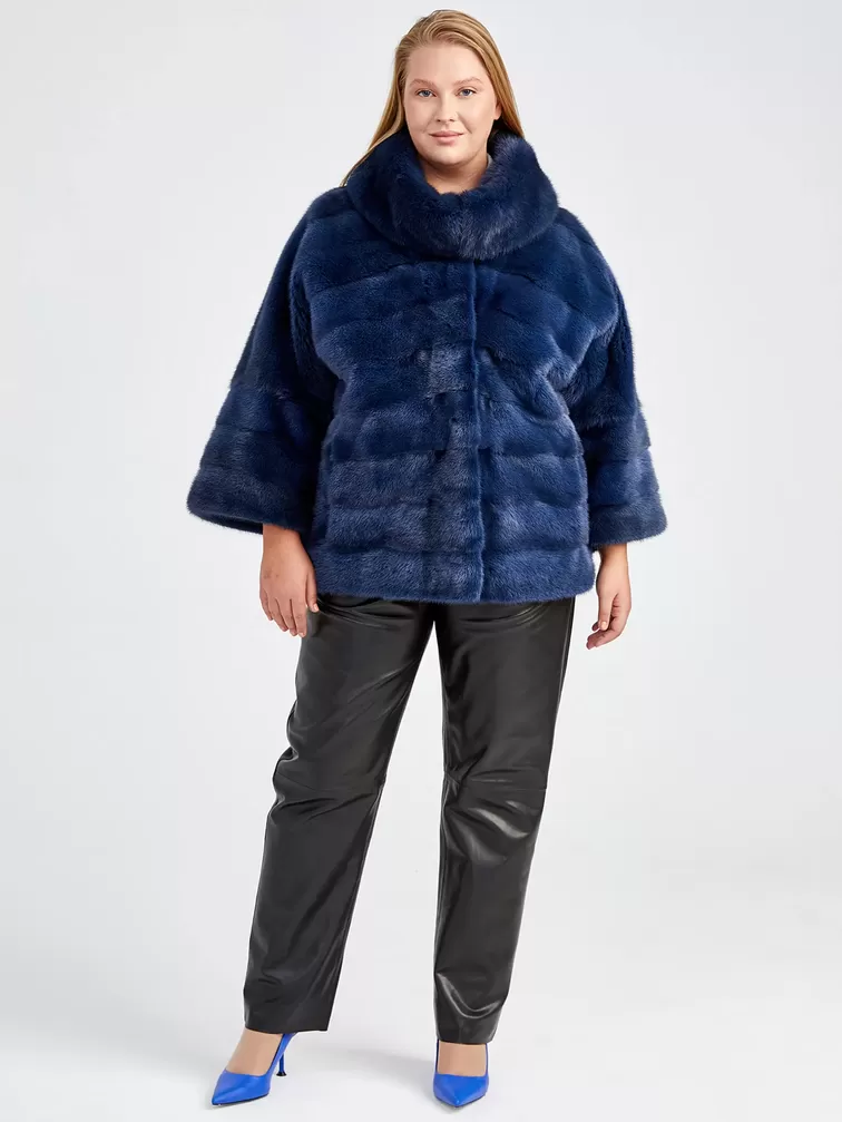 Зимний комплект женский: Куртка из меха норки Соня (в) + Брюки 04, синий/черный, р. 50, арт. 111359-1