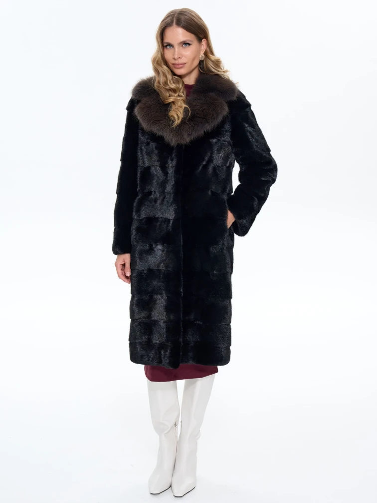 Черная норковая шуба с куницей 2а, размер 44, артикул 65150-4