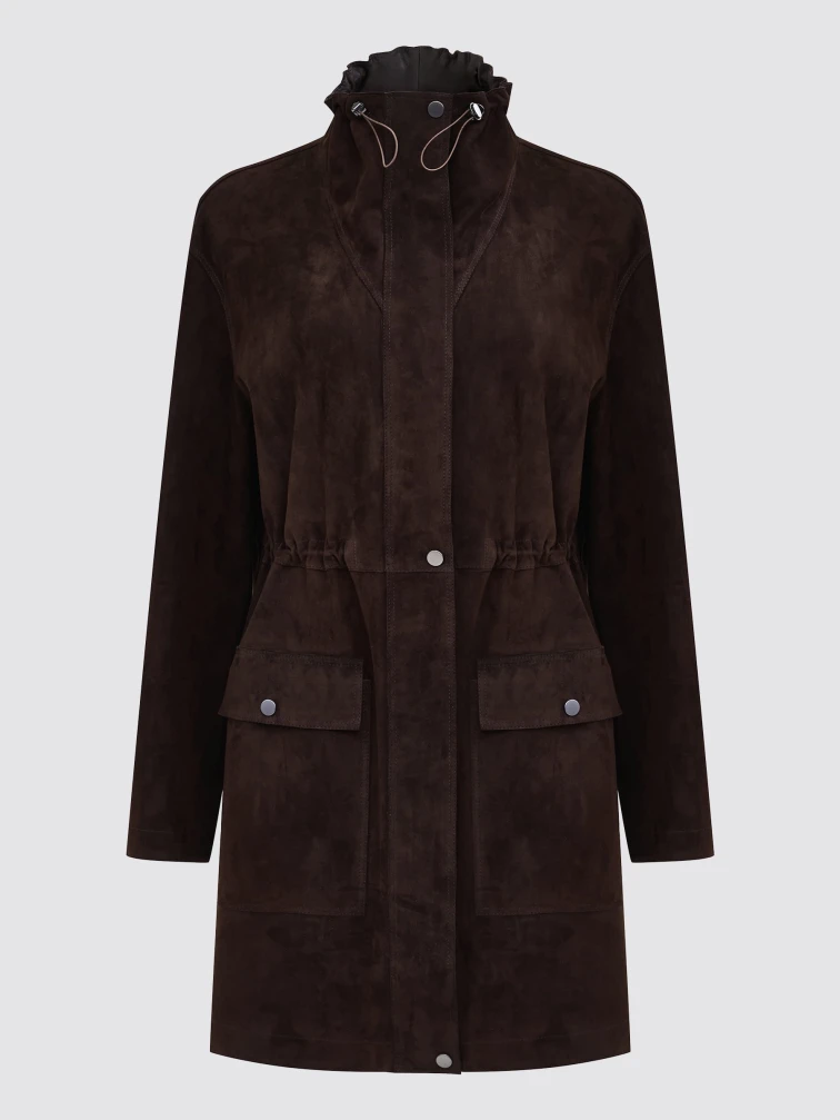 Коричневая женская замшевая куртка премиум класса 3114з, размер 44, артикул 92670-0