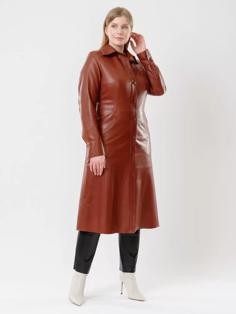 Кожаный комплект: Платье - рубашка женская 02 + Брюки женские 03, коричневый/черный, размер 46, артикул 111935-0