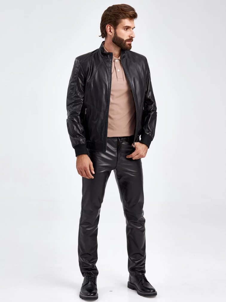 Короткая мужская кожаная куртка 526, черная, размер 50, артикул 29230-5