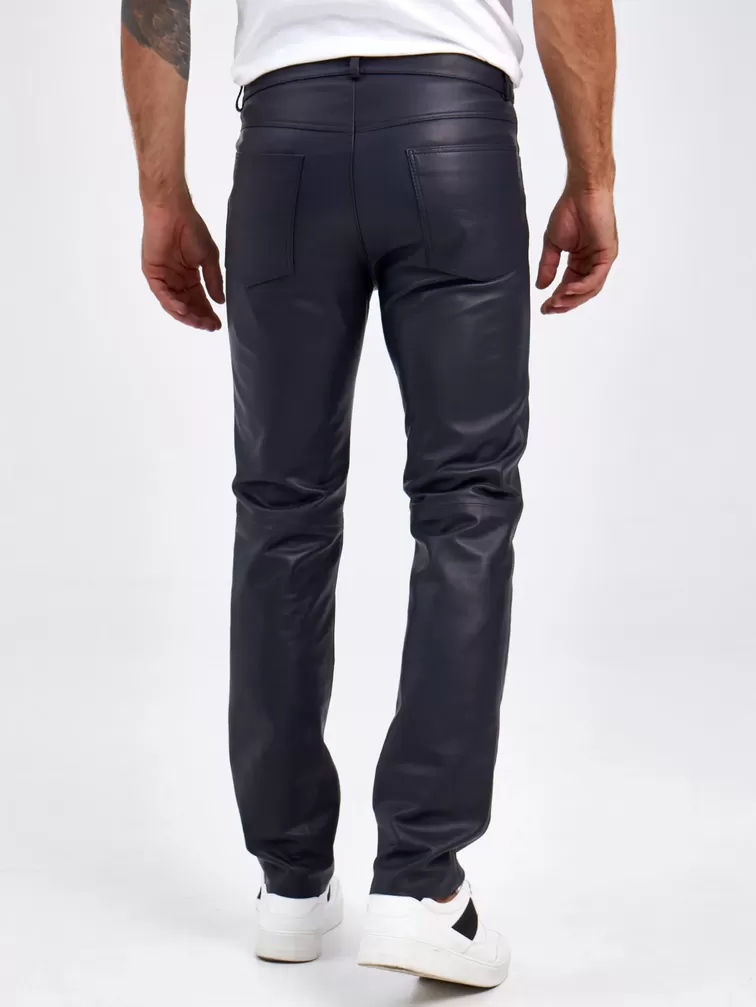 Кожаные брюки мужские 01, синие, p. 48, арт.120022-6