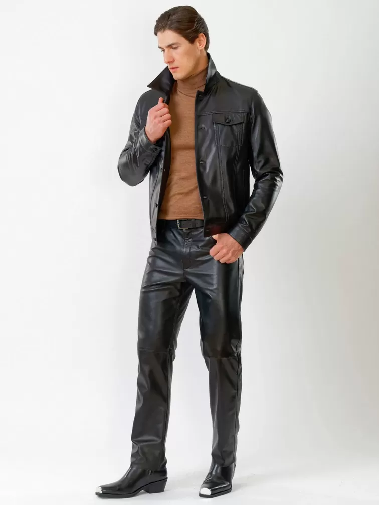Кожаная куртка мужская 550, на пуговицах, черная, р. 48, арт.  28750-3