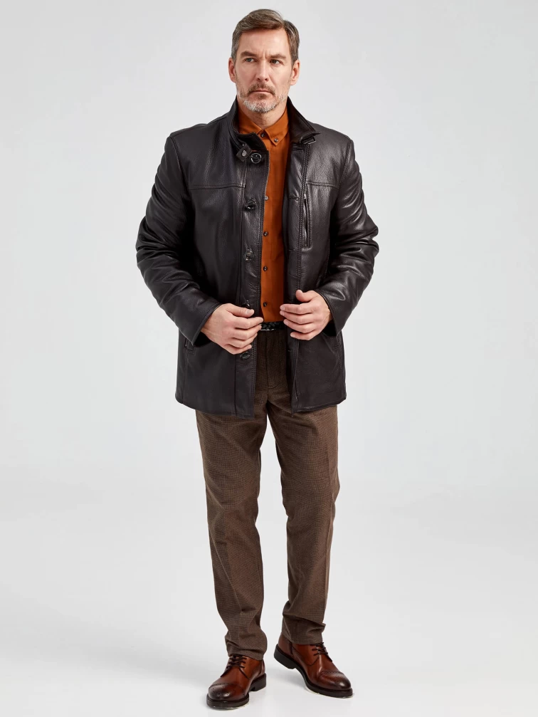 Кожаная куртка утепленная мужская 518ш, коричневая, размер 50, артикул 40471-6