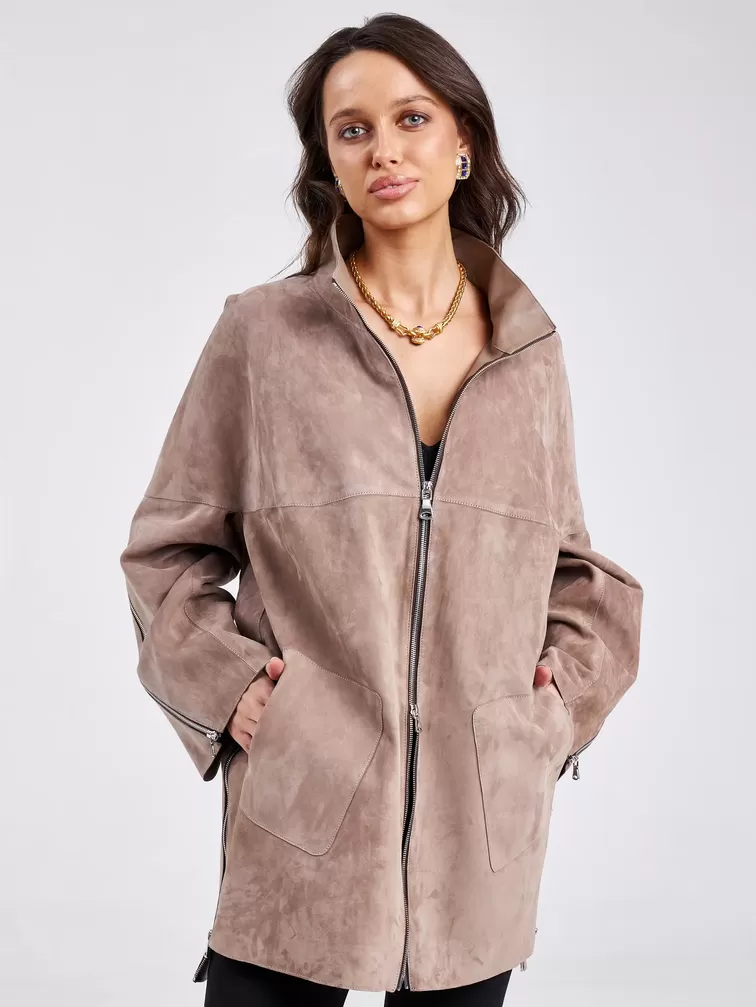 Замшевая куртка премиум класса женская 3037, светло-коричневая, р. 50, арт. 23160-1