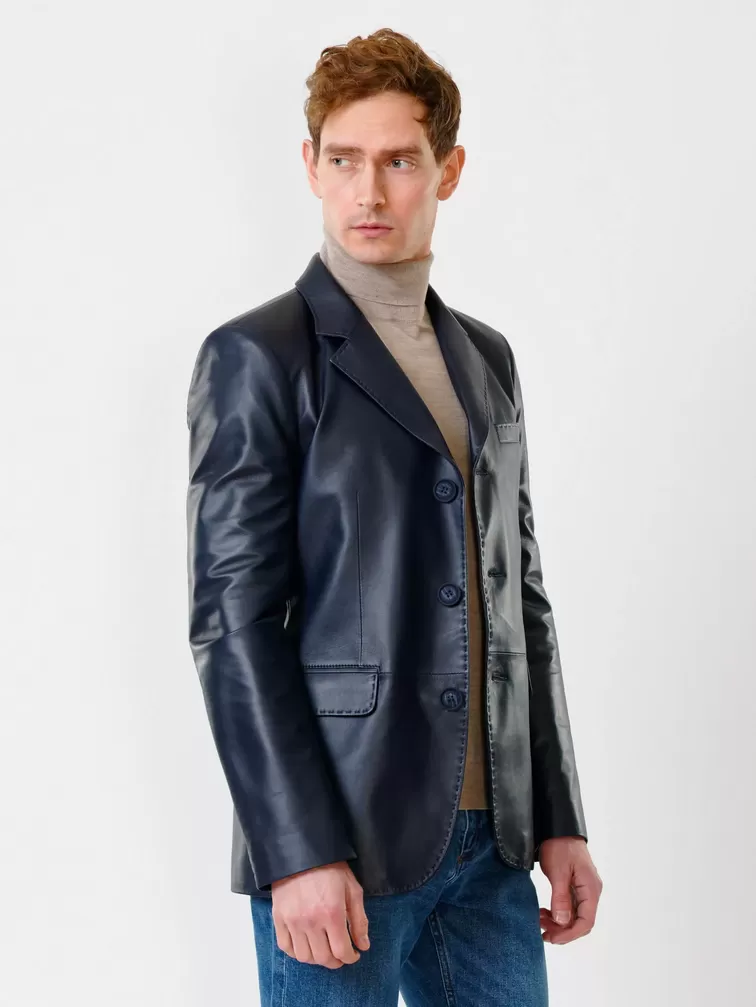 Кожаный пиджак мужской 543, синий, р. 48, арт. 28441-5