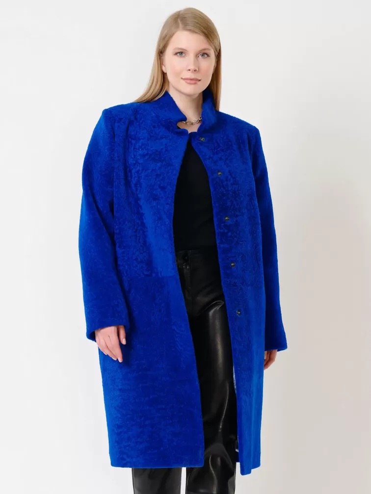 Пальто из астрагана утепленное женское 54мех, синее, р. 48, арт. 17470-0