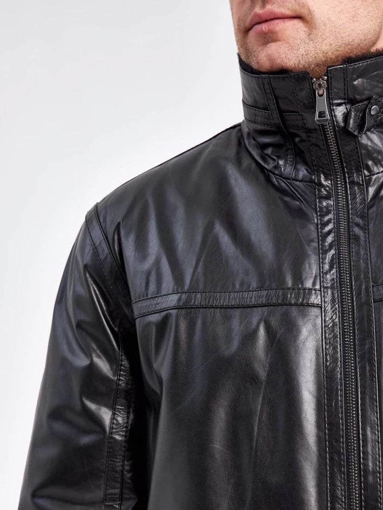 Кожаная зимняя мужская куртка на подкладке из овчины 5216, черная, размер 46, артикул 23130-4